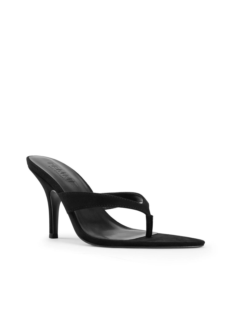Black Suede Thong Stiletto Mule Heel